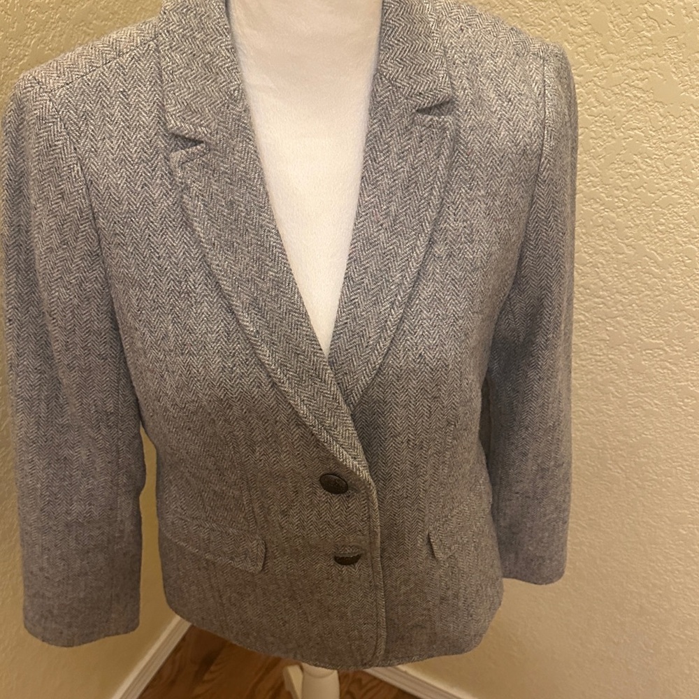 Talbots Gray Herringbone Blazer Jacket